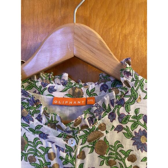 Oliphant White Ruffle Collar flutter sleeve Lupina Floral maxi dress size XXL - Picture 6 of 11